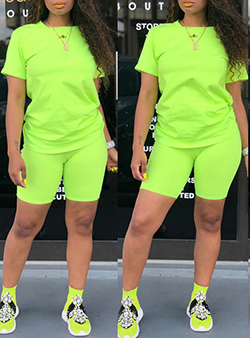 Women's Two Piece Tee Shirt and Shorts Outfit - Short Sleeves / Close Fit